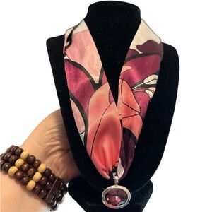 Purple Pendant Necklace on floral scarf!